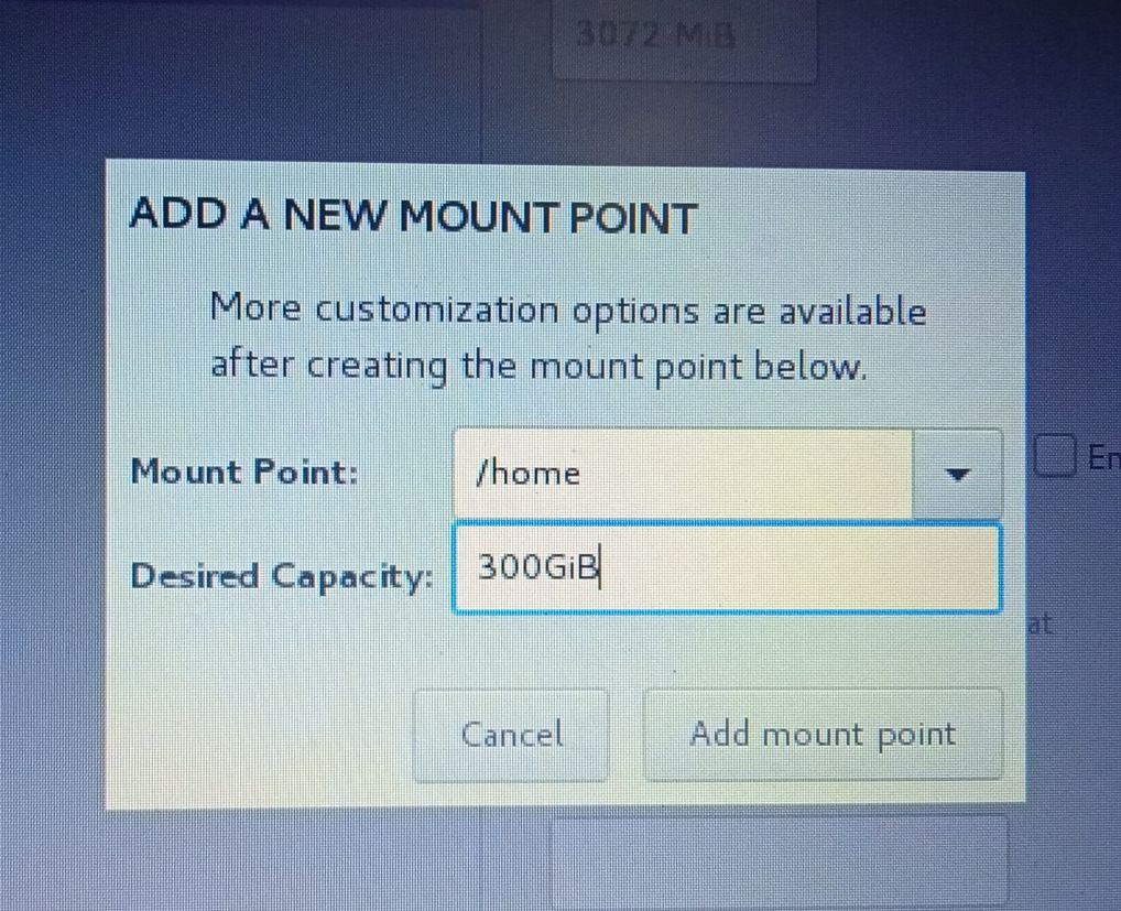 adding /home mount point