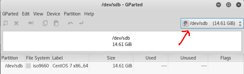 making selection of usb on gparted
